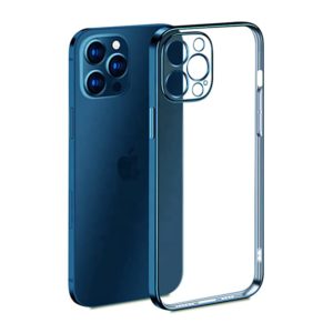 Dezoe - Square Frame Flat Side Case Cover with Camera Protector - iPhone 14 - Blue