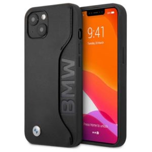 BMW Leather Card-slot Back Cover For iPhone 14 Pro Max - Black